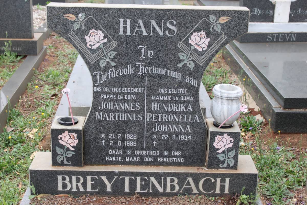 BREYTENBACH Johannes Marthinus 1928-1989 &amp; Hendrika Petronella Johanna 1934-