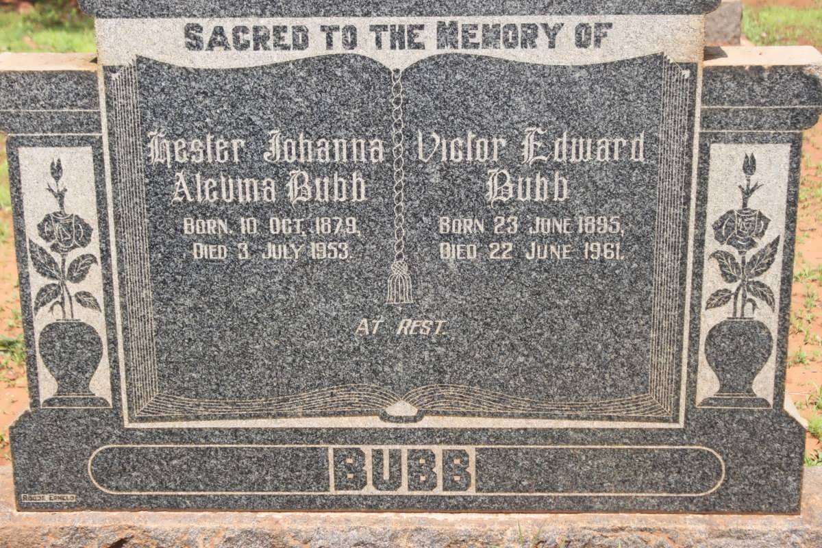 BUBB Victor Edward 1895-1961 &amp; Hester Johanna Alevina 1879-1953