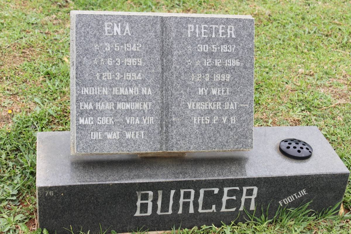 BURGER Pieter 1937-1986 &amp; Ena 1942-1994