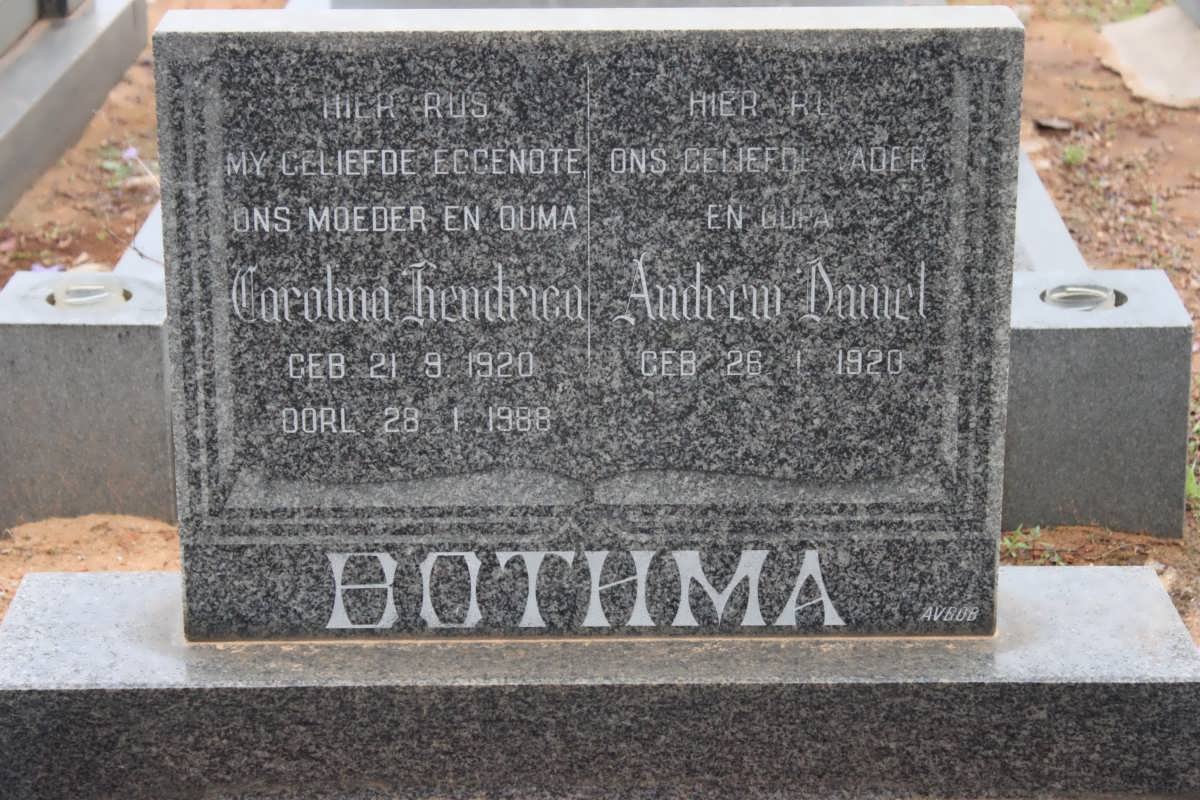 BOTHMA Andrew Daniel 1920- &amp; Carolina Hendrica 1920-1988
