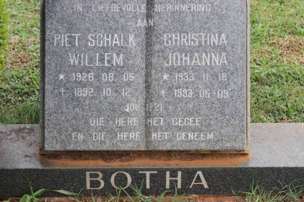 BOTHA Piet Schalk Willem 1926-1992 &amp; Christina Johanna 1933-1993