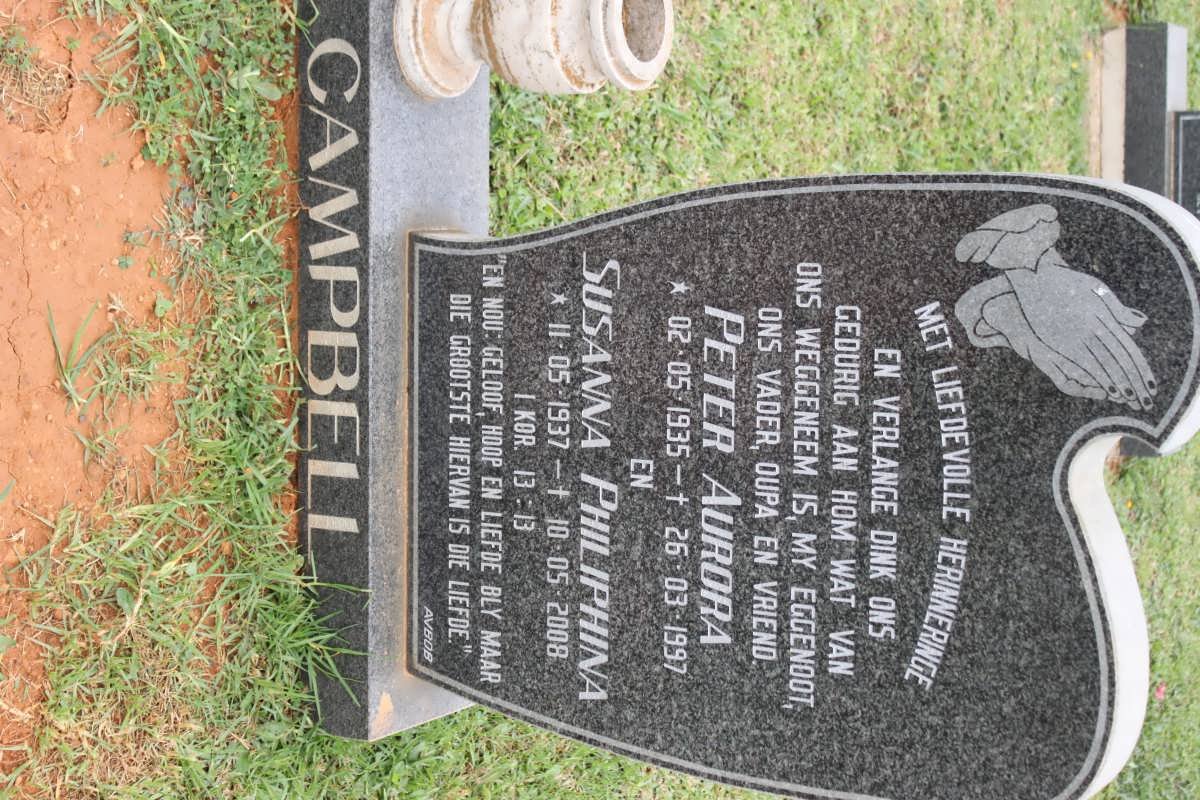 CAMPBELL Peter Aurora 1935-1997 &amp; Susanna Philiphina 1937-2008