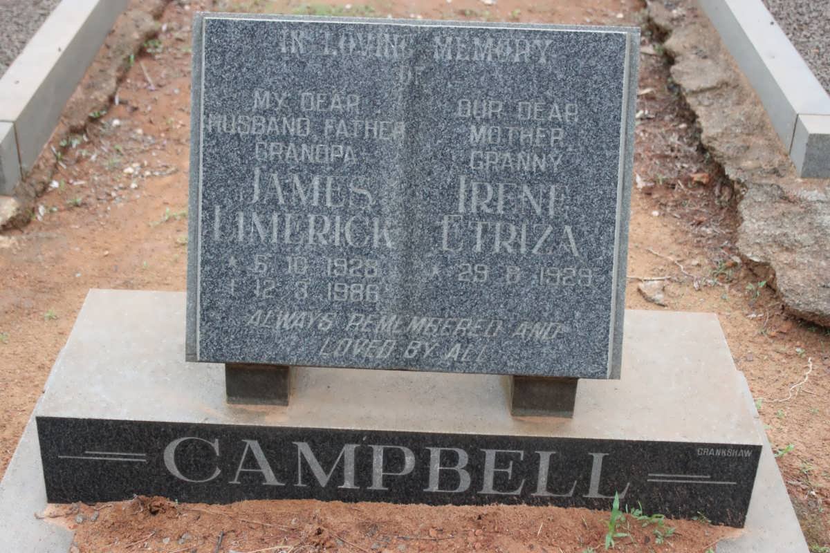 CAMPBELL James Limerick 1928-1986 &amp; Irene Etriza 1929-