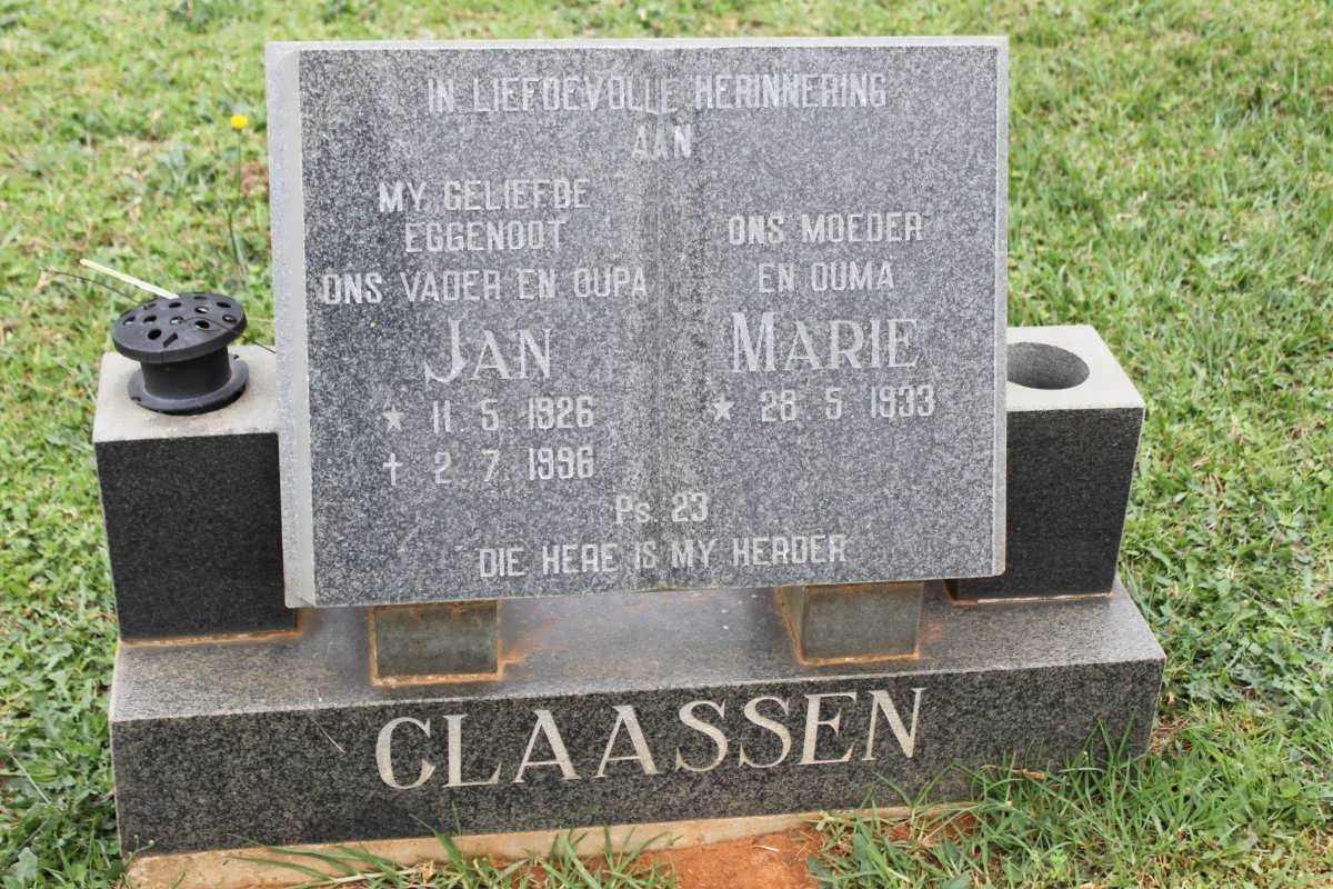 CLAASSEN Jan 1926-1996 &amp; Marie 1933-