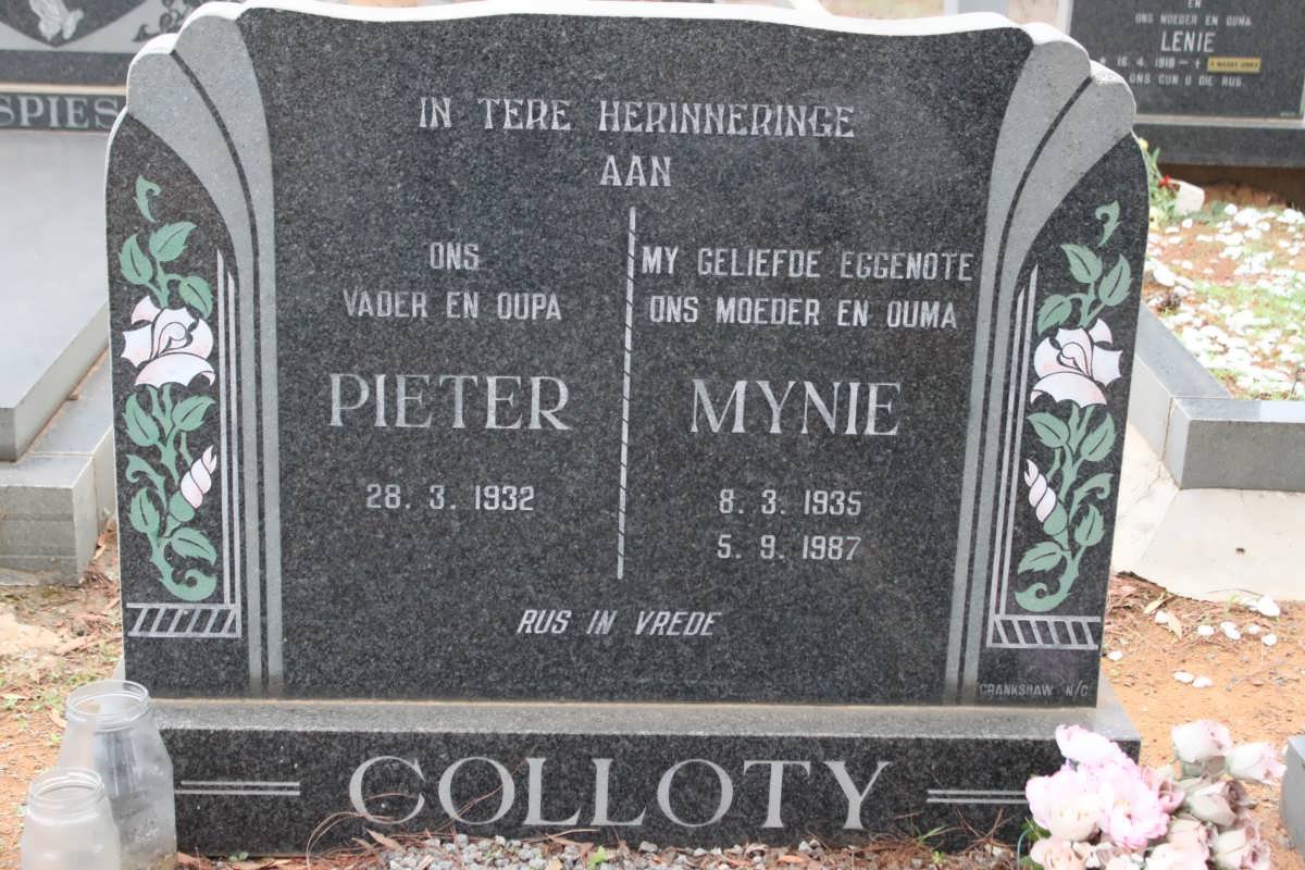 COLLOTY Pieter 1932- &amp; Mynie 1935-1987