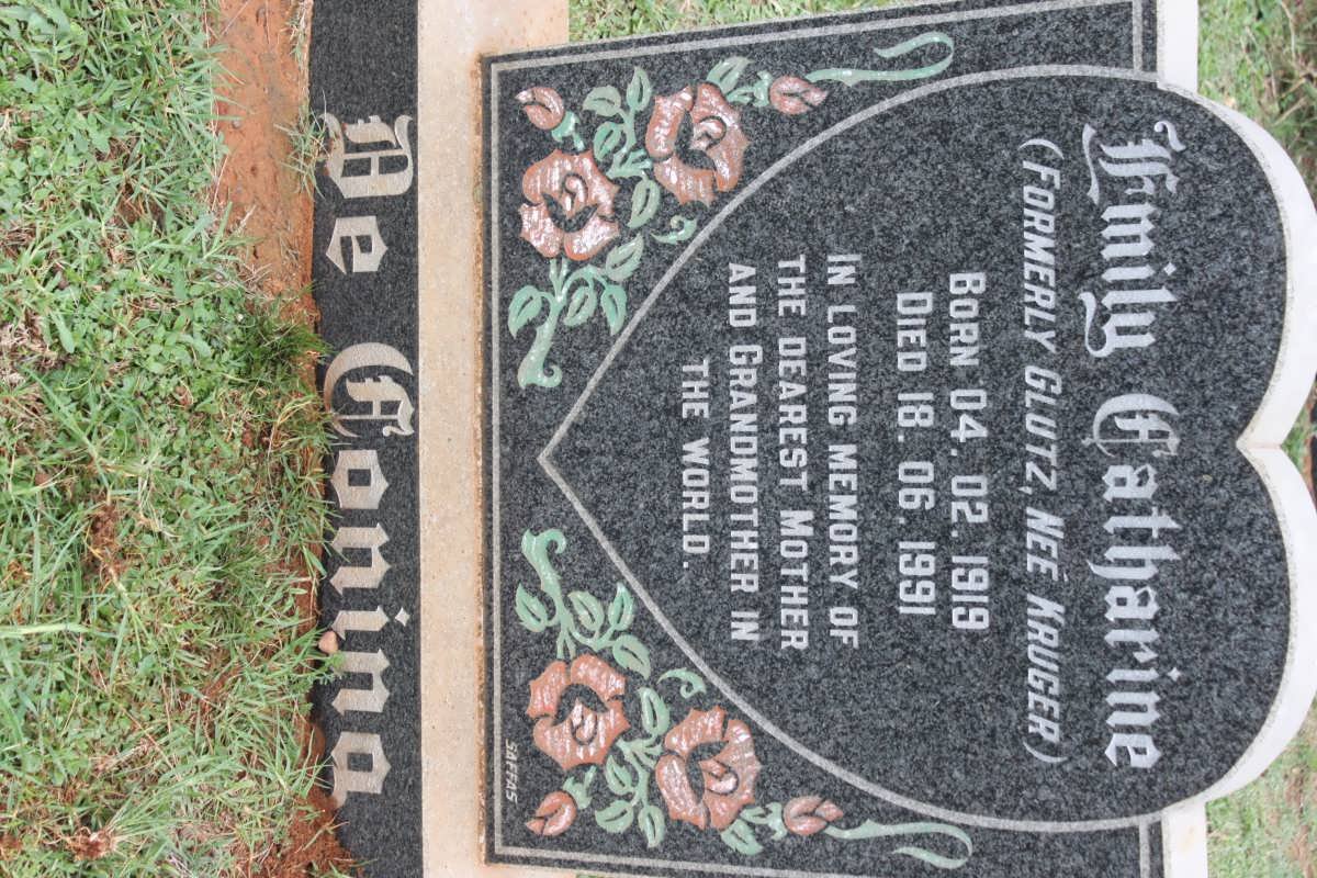 CONING Emily Catharine, de formerly GLUTZ nee KRUGER 1919-1991