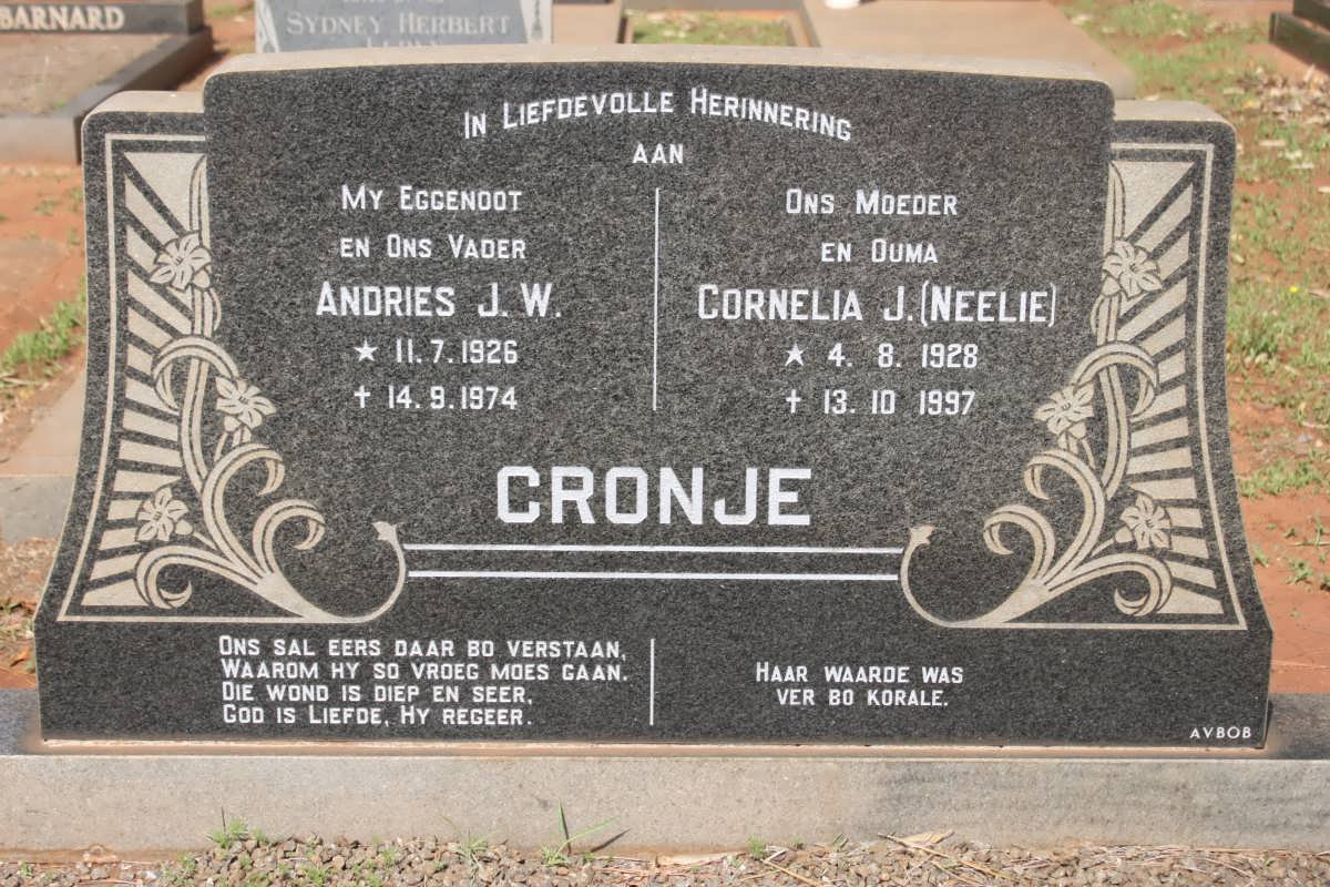 CRONJE Andries J.W. 1926-1974 &amp; Cornelia J. 1928-1997