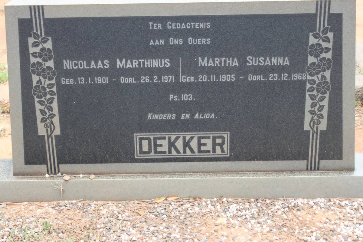 DEKKER Nicolaas Marthinus 1901-1971 &amp; Martha Susanna 1905-1968