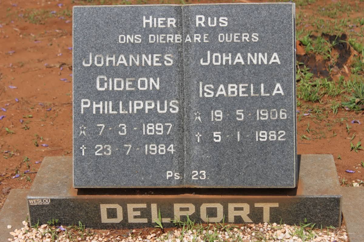 DELPORT Johannes Gideon Phillippus 1897-1984 &amp; Johanna Isabella 1906-1982