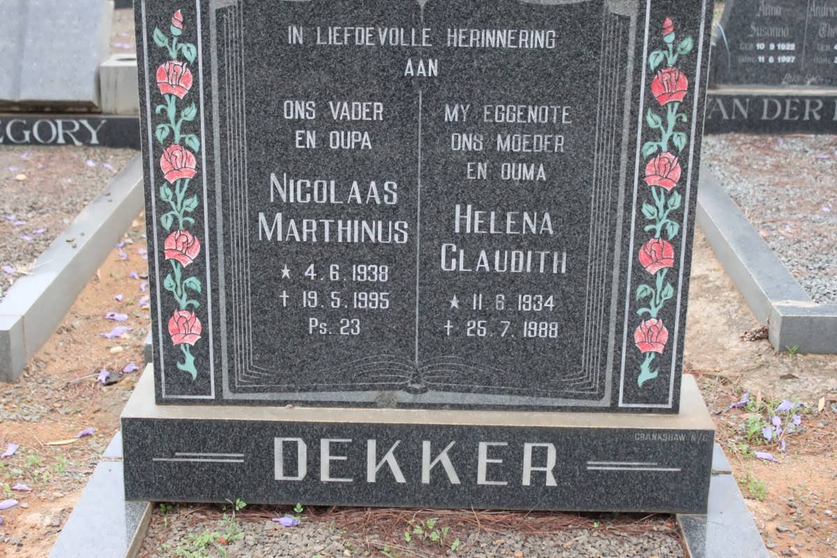 DEKKER Nicolaas Marthinus 1938-1995 &amp; Helena Claudith 1934-1988
