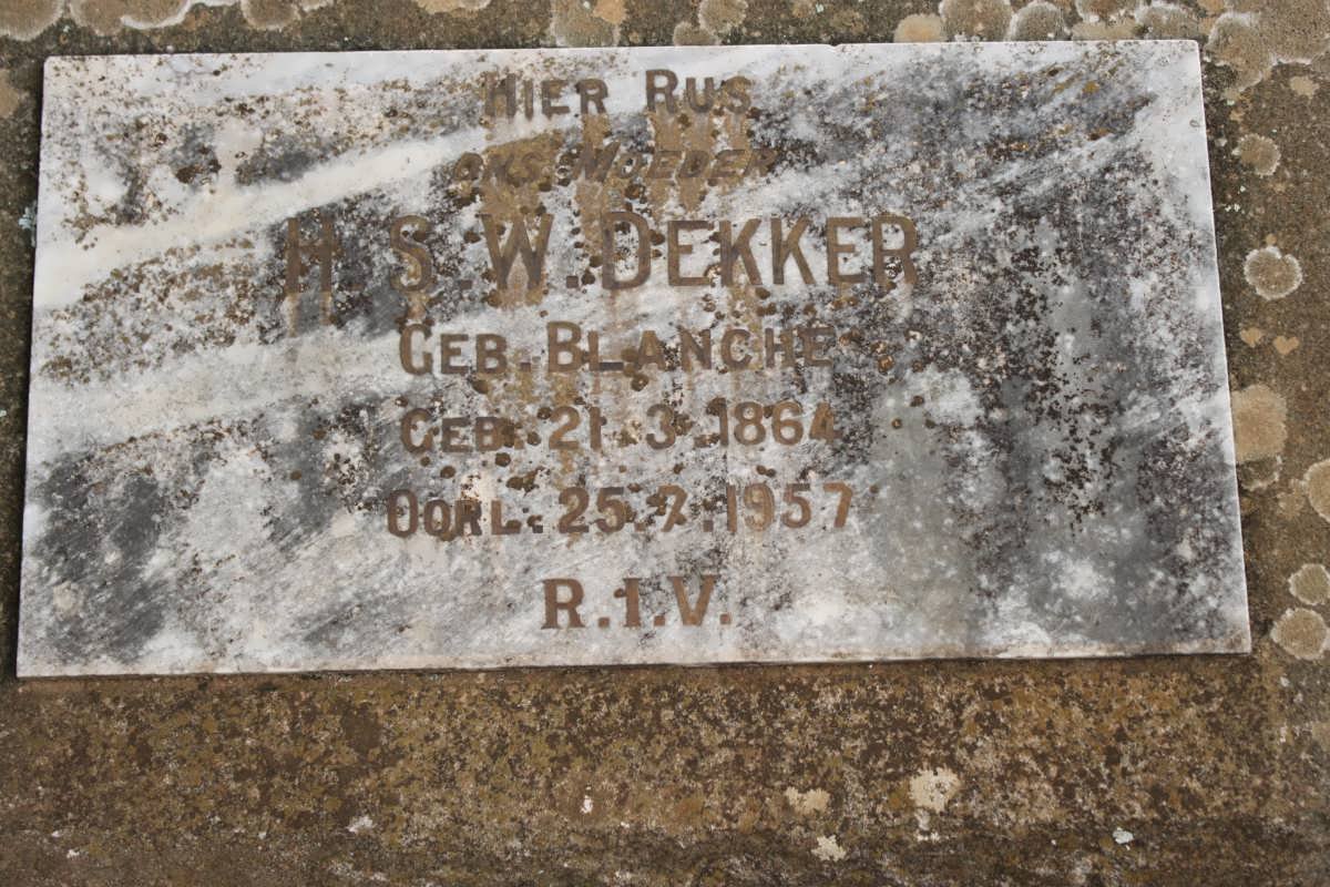 DEKKER H.S.W. nee BLANCHE 1864-1957