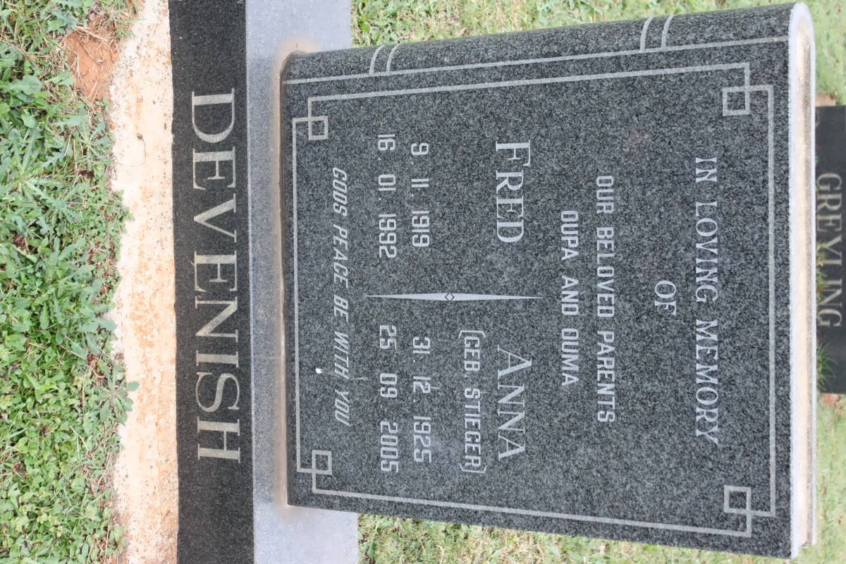 DEVENISH Fred 1919-1992 &amp; Anna STIEGER 1925-2005