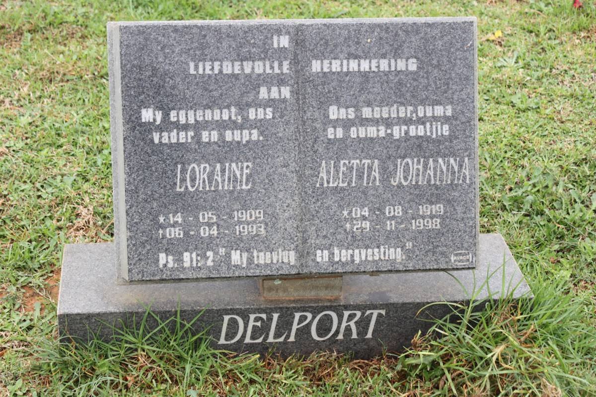 DELPORT Loraine 1909-1993 &amp; Aletta Johanna 1919-1998