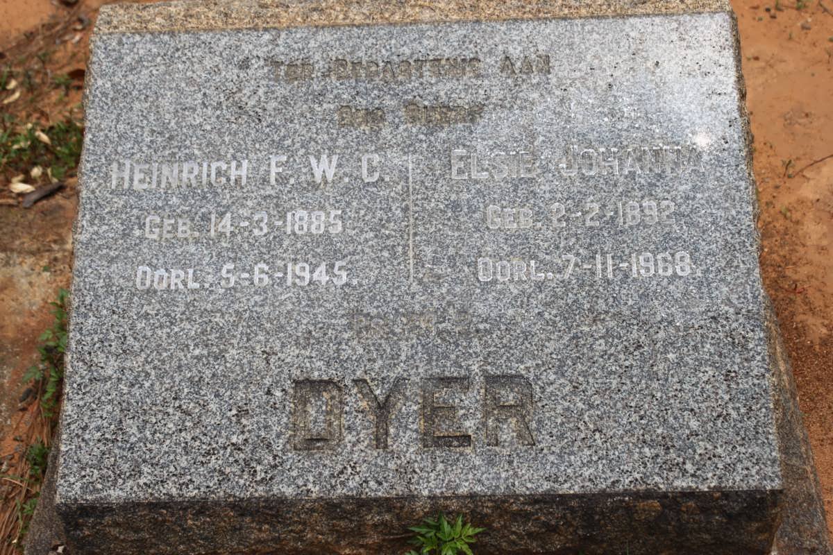 DYER Heinrich F.W.C. 1885-1945 &amp; Elsie Johanna 1892-1968