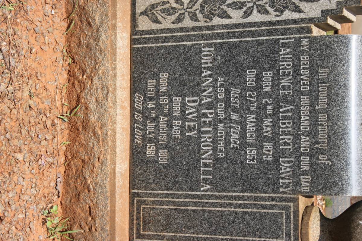 DAVEY Laurence Albert 1879-1953 &amp; Johanna Petronella RABE 1881-1961