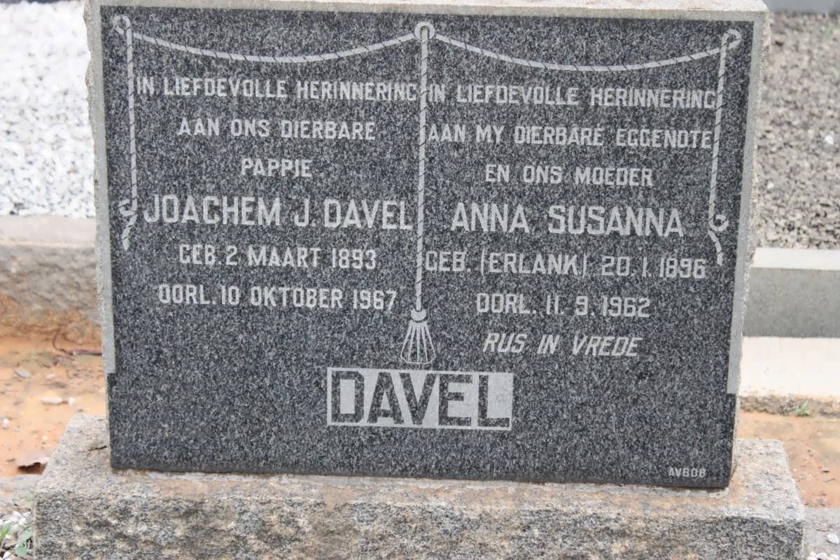 DAVEL Joachem J. 1893-1967 &amp; Anna Susanna ERLANK 1896-1962