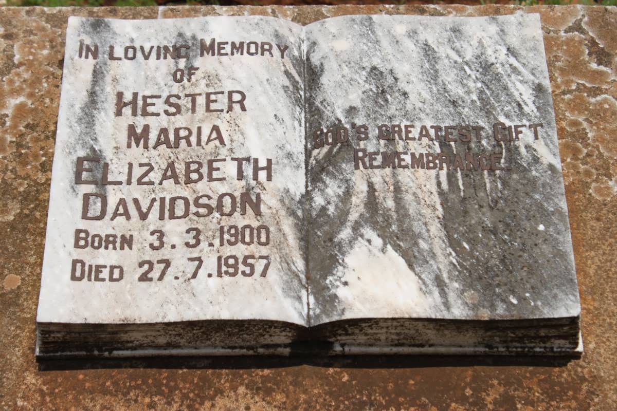 DAVIDSON Hester Maria Elizabeth 1900-1957