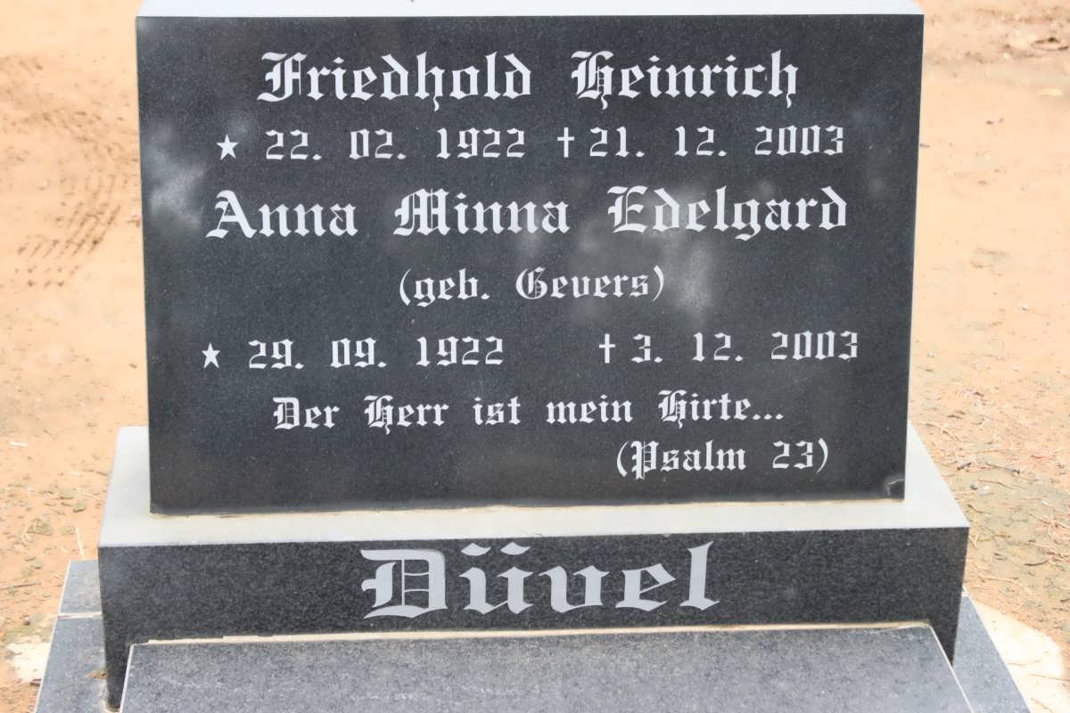 DÜVEL Friedhold Heinrich 1922-2003 &amp; Anna Minna Edelgard GEVERS 1922-2003