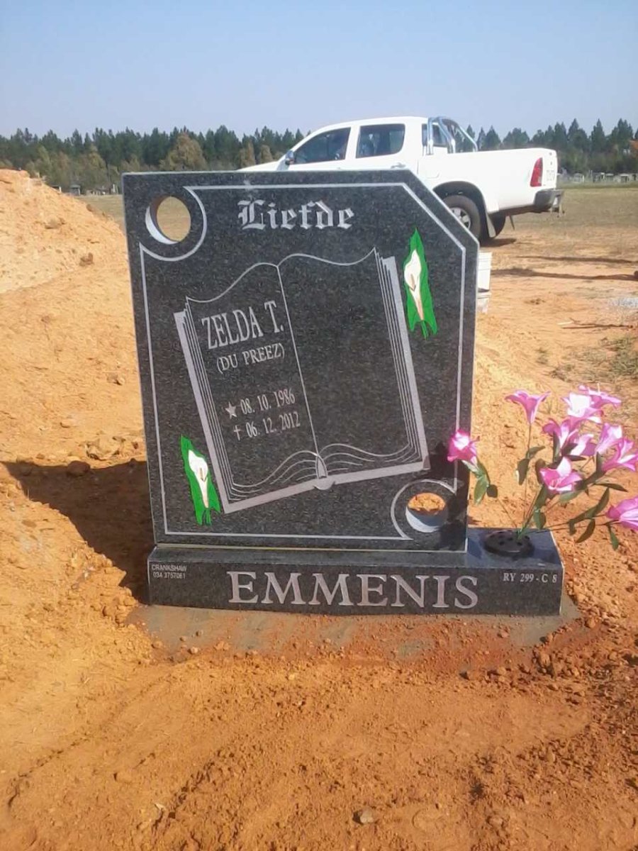 EMMENIS Zelda T. nee DU PREEZ 1986-2012