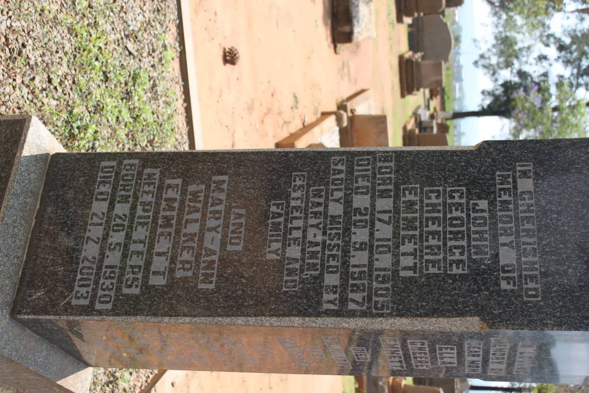 EMMETT John George Cheere 1905-1987 &amp; Mary-Ann Walker PIETERS 1930-2003