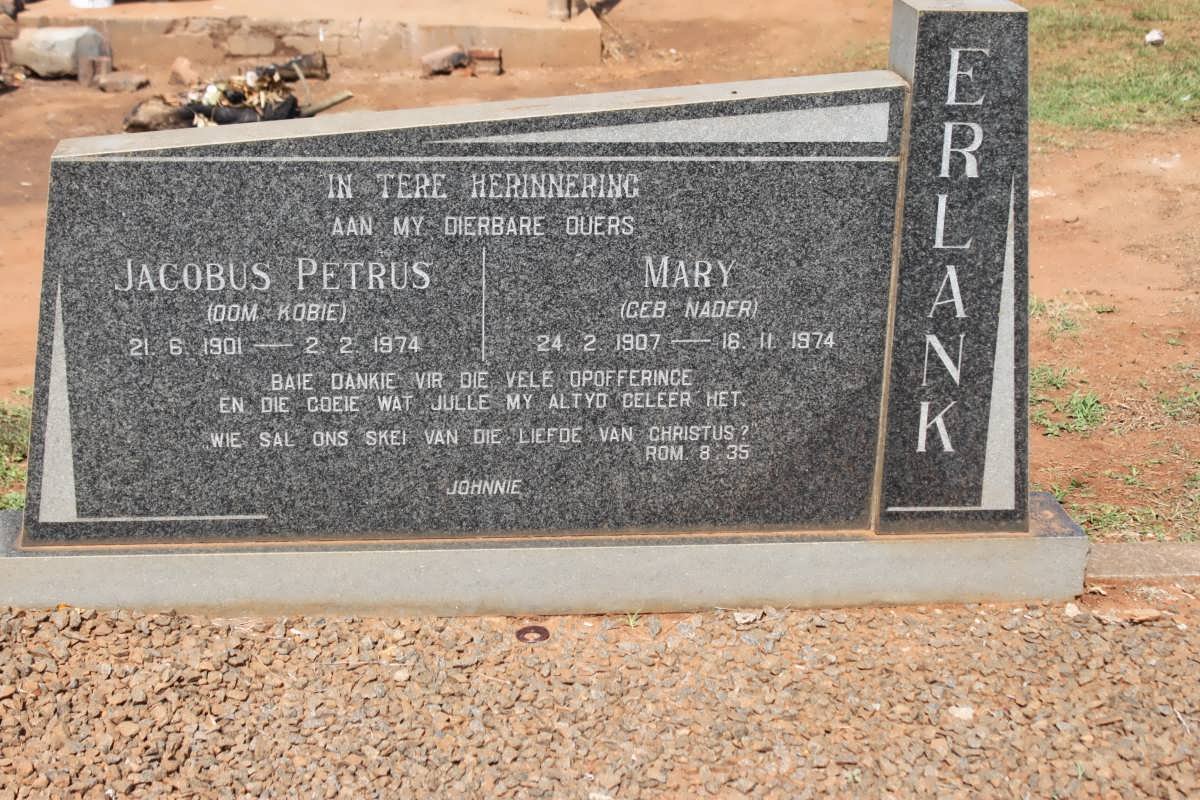 ERLANK Jacobus Petrus 1901-1974 &amp; Mary NADER 1907-1974