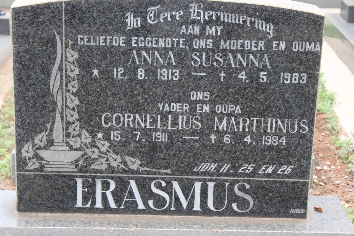 ERASMUS Cornelius Marthinus 1911-1984 &amp; Anna Susanna 1913-1983