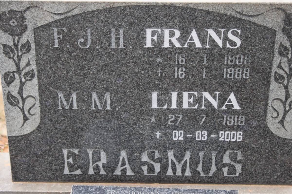 ERASMUS F.J.H. 1909-1988 &amp; M.M. 1919-2006
