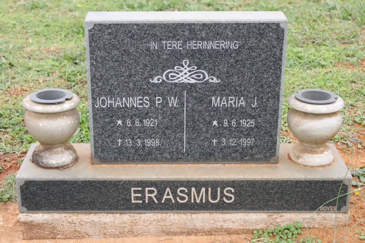 ERASMUS Johannes P.W. 1921-1998 &amp; Maria J. 1925-1997