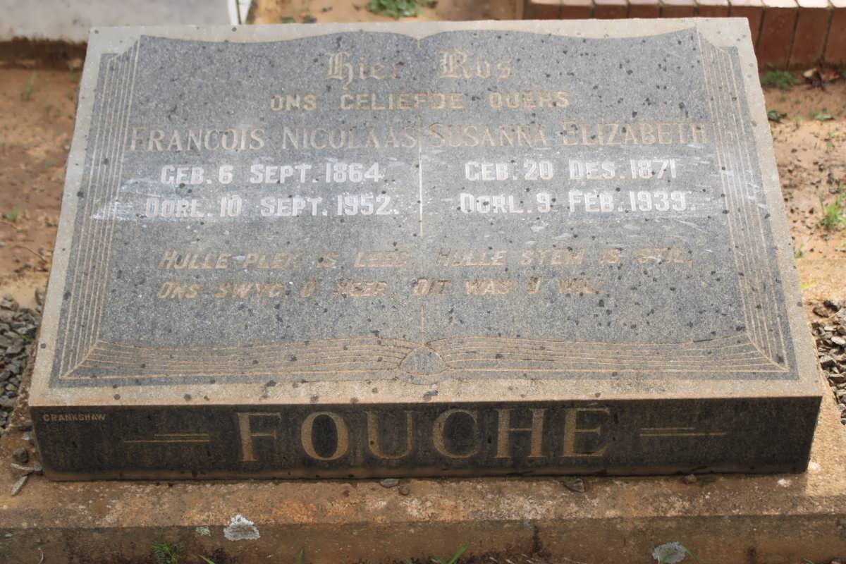 FOUCHÉ Francois Nicolaas 1864-1952 &amp; Susanna Elizabeth 1871-1939