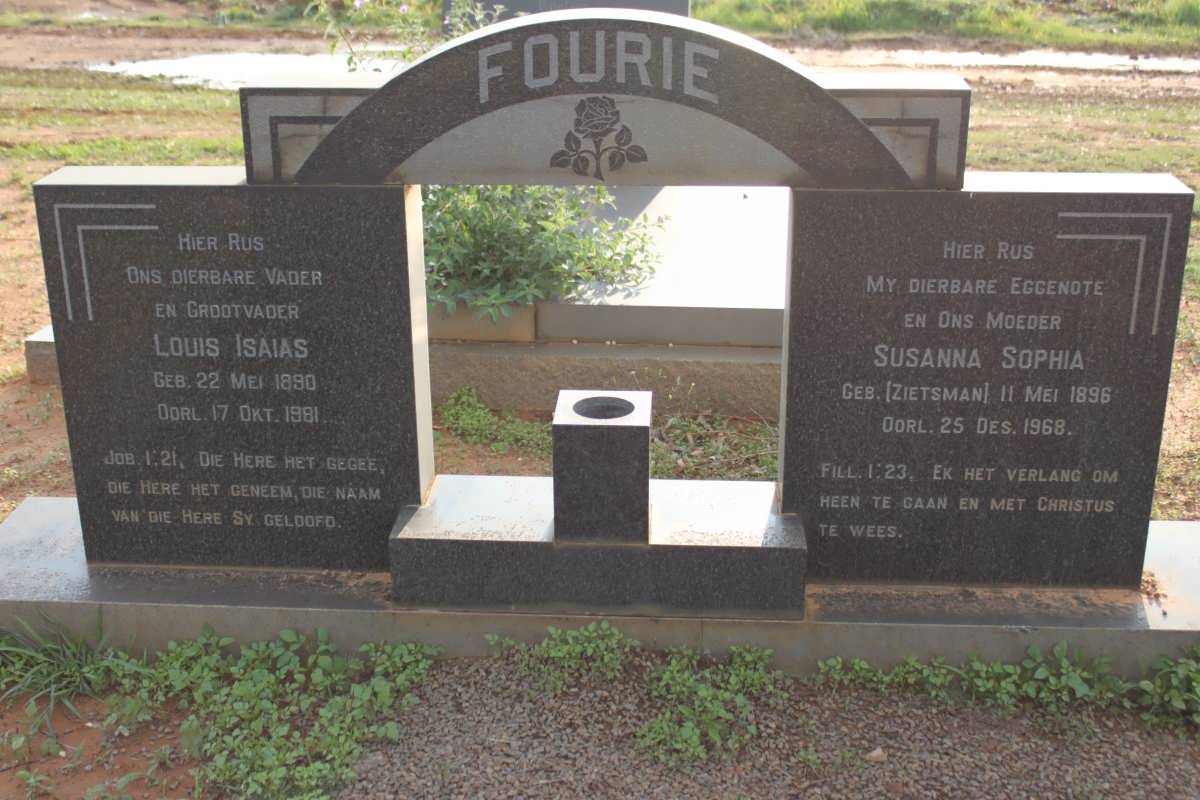 FOURIE Louis Isaias 1890-1981 &amp; Susanna Sophia ZIETSMAN 1896-1968