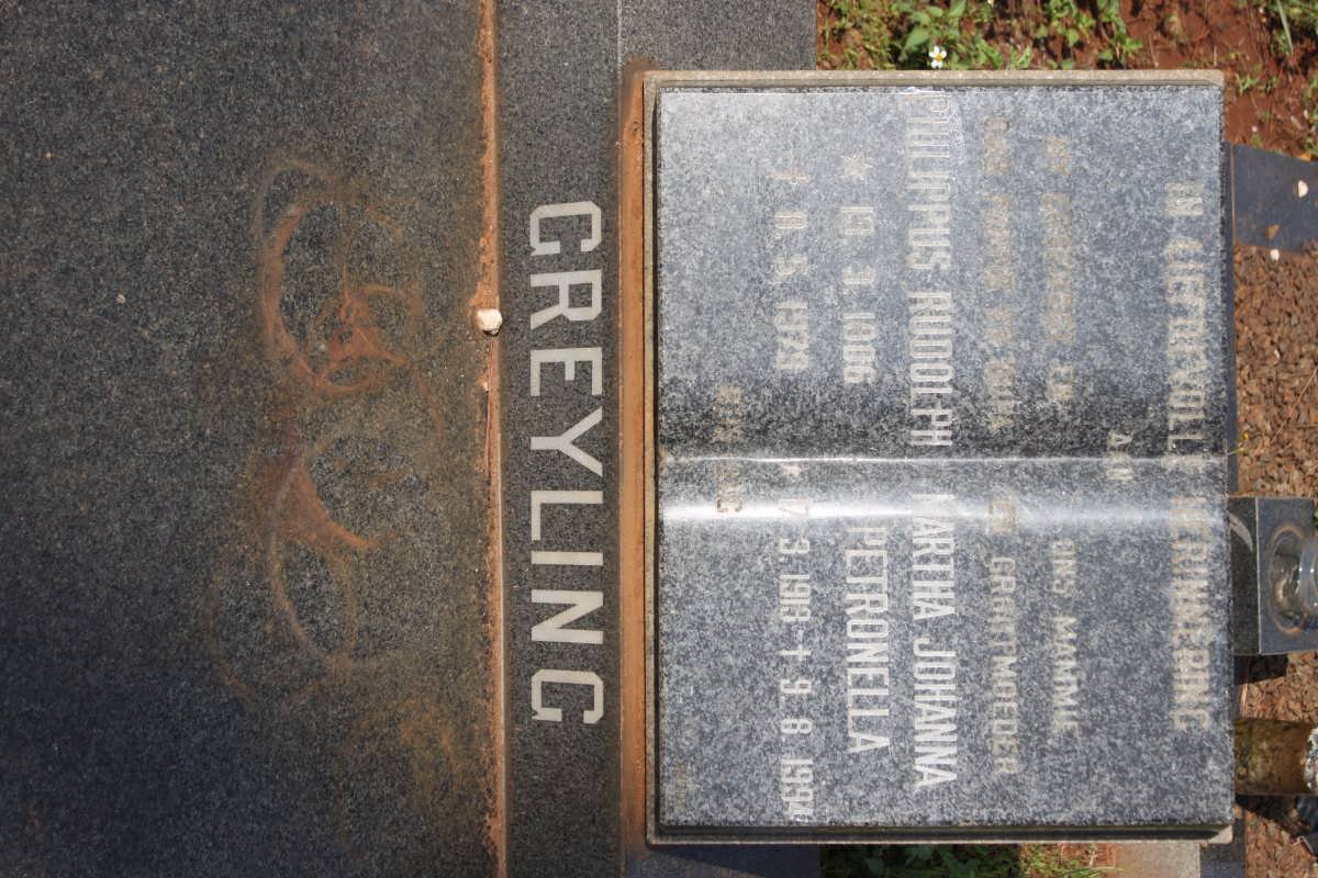 GREYLING Philippus Rudolph 1906-1979 &amp; Martha Johanna Petronella 1919-1994