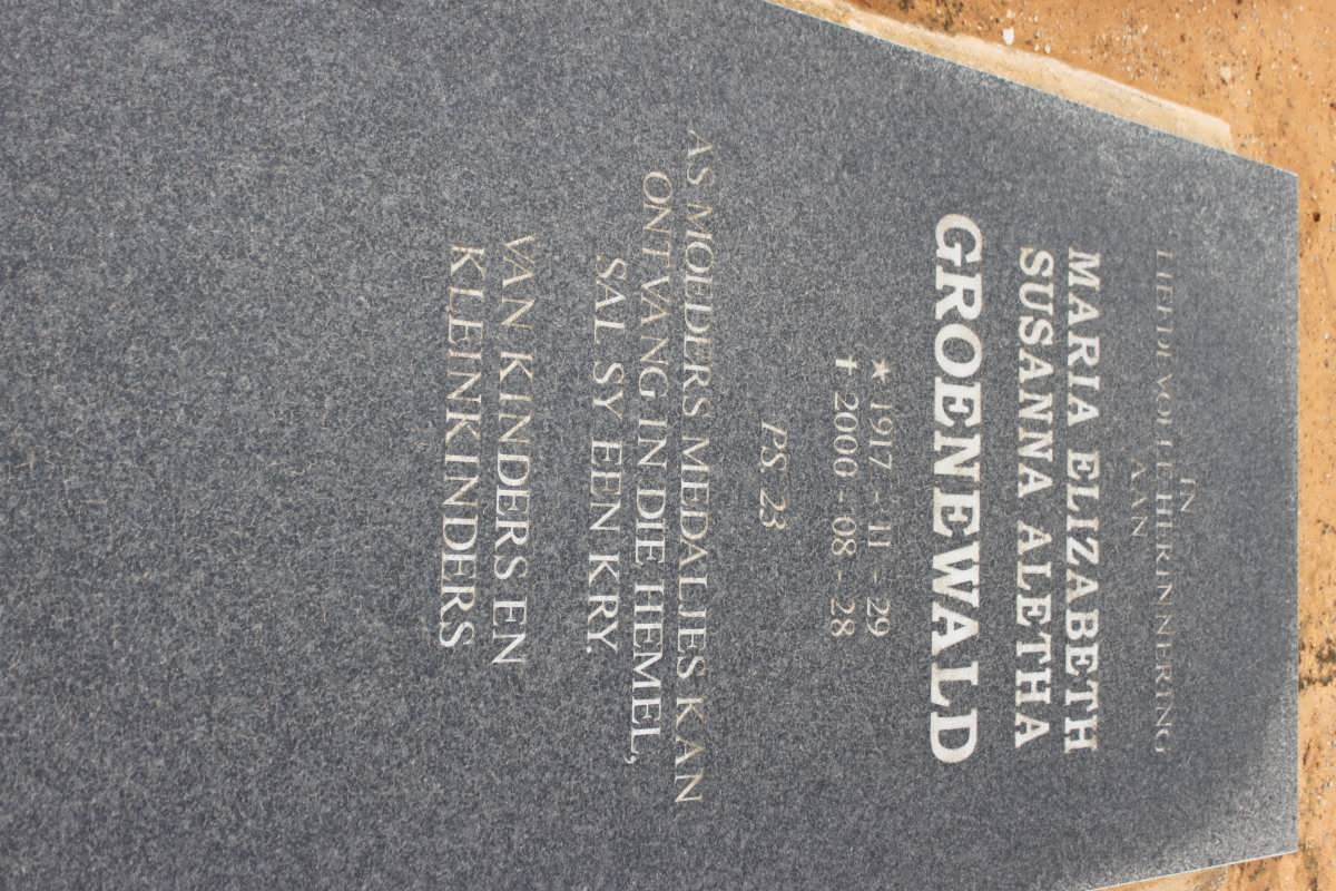 GROENEWALD Maria Elizabeth Susanna Aletha 1917-2000
