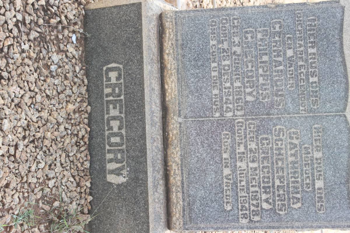 GREGORY Gerhardus Philippus 1860-1944 &amp; Cathrina Scheepers 1878-1948