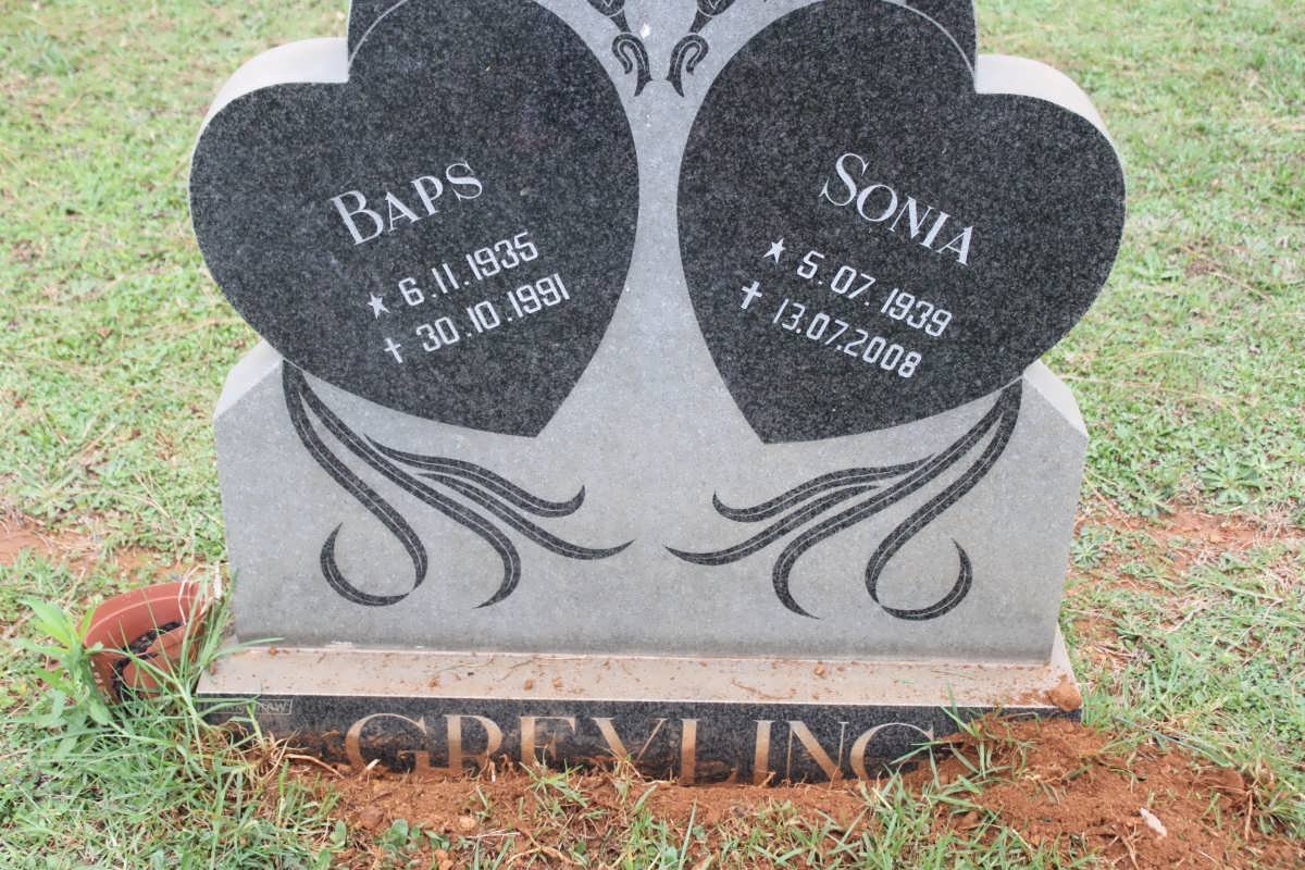 GREYLING Baps 1935-1991 &amp; Sonia 1939-2008