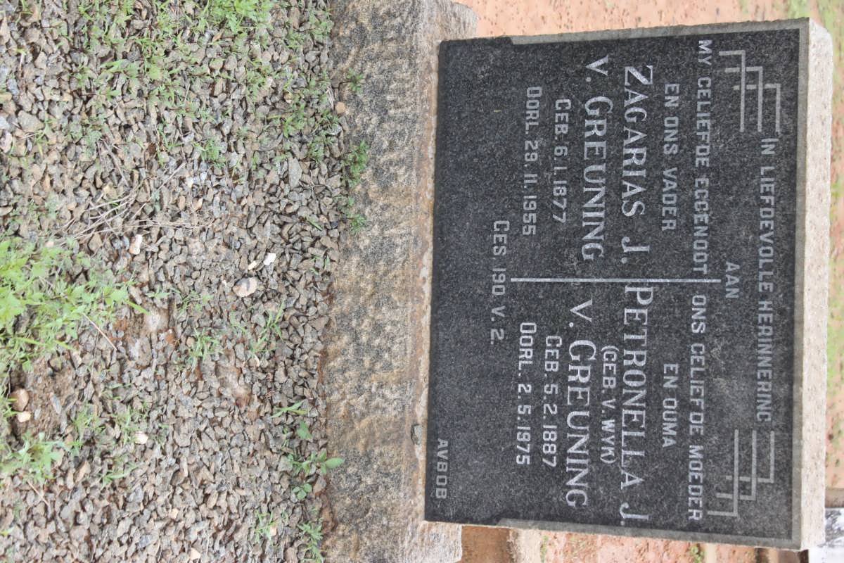 GREUNING Zagarias J., van 1877-1955 &amp; Petronella J. VAN WYK 1887-1975