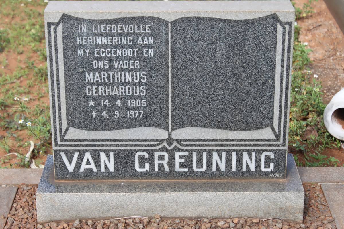 GREUNING Marthinus Gerhardus, van 1905-1977