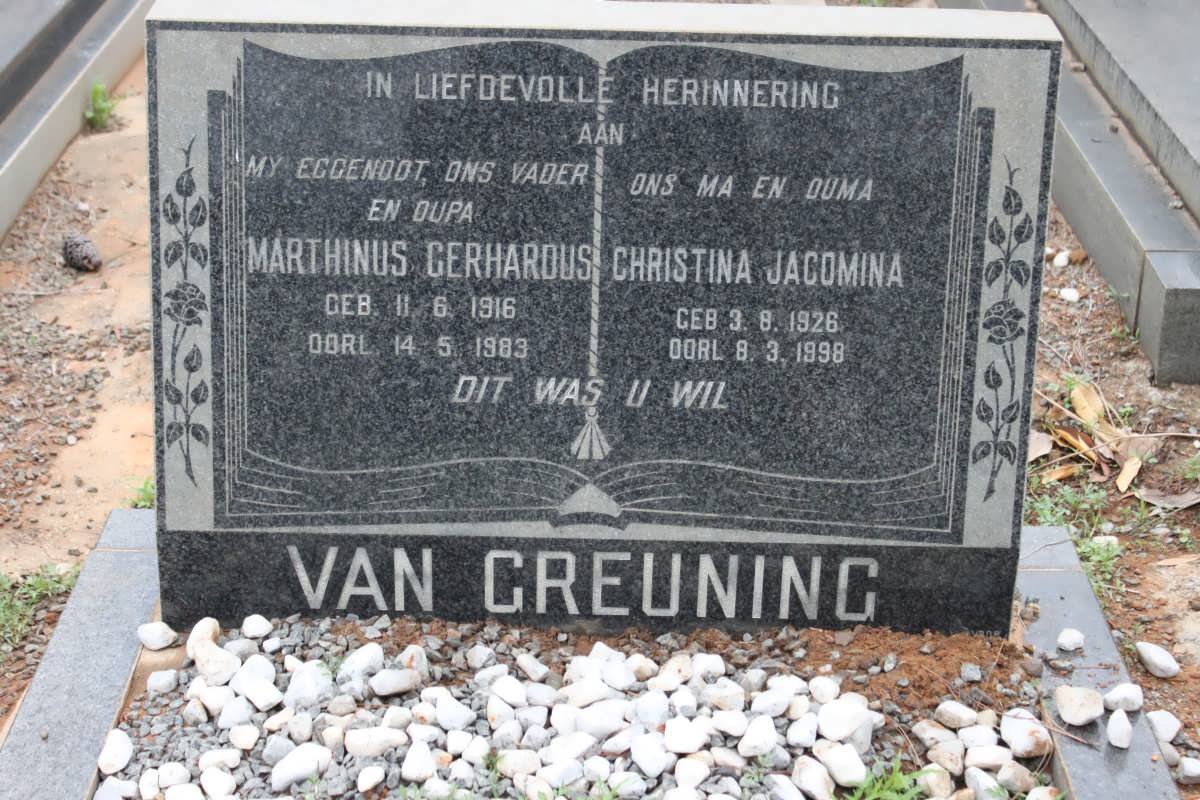GREUNING Marthinus Gerhardus, van 1916-1983 &amp; Christina Jacomina 1926-1998