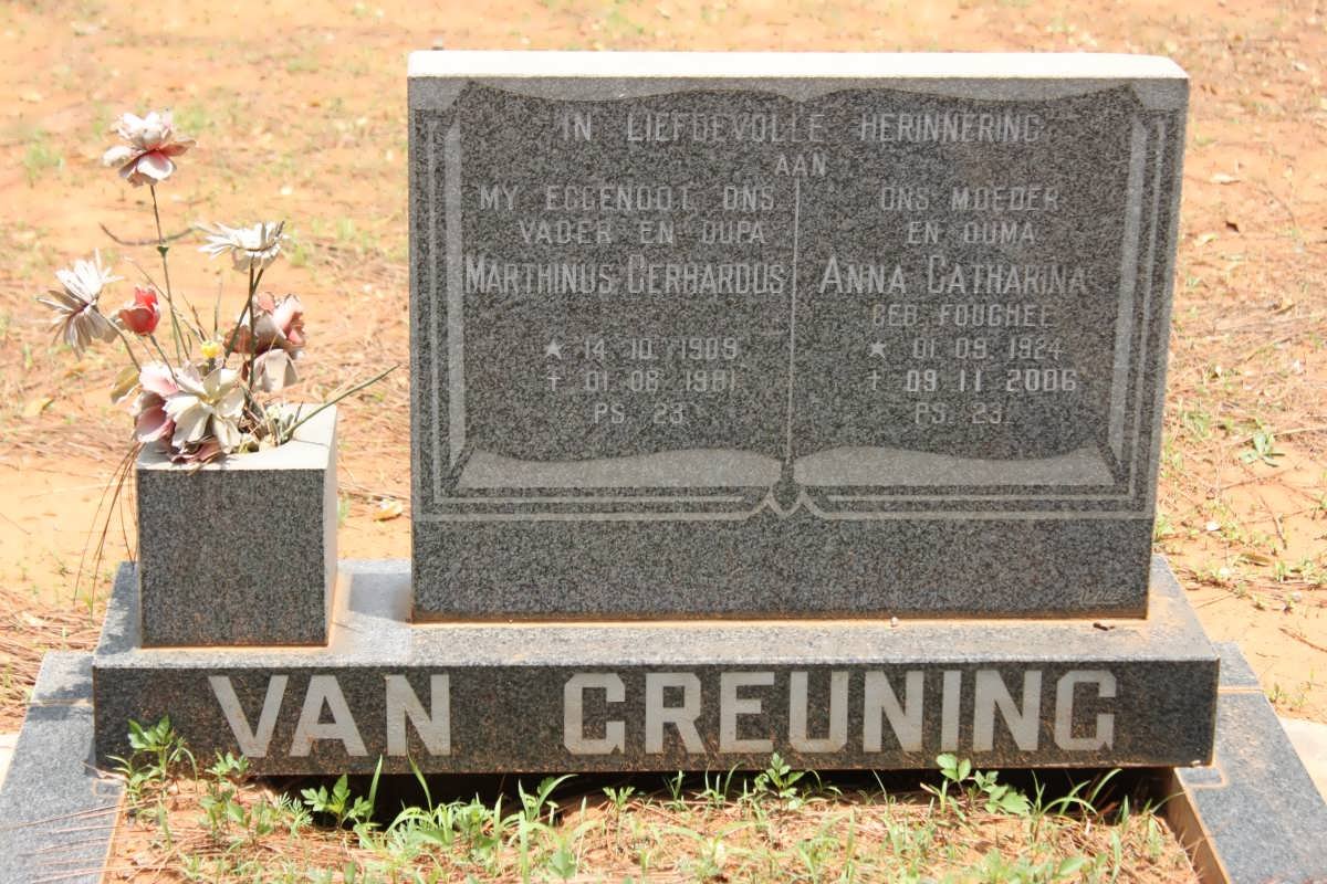 GREUNING Marthinus Gerhardus, van 1909-1981 &amp; Anna Catharina FOUCHE 1924-2006