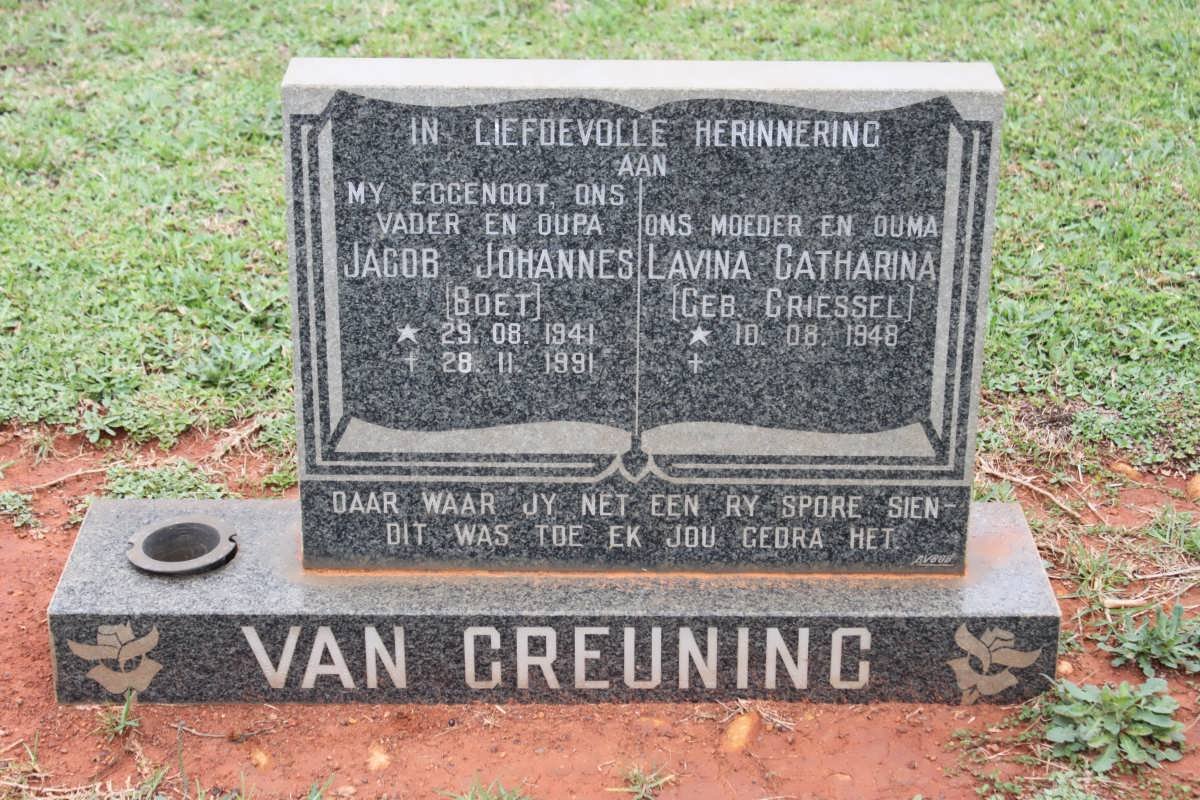 GREUNING Jacob Johannes, van 1941-1991 &amp; Lavina Catharina GRIESSEL 1948-
