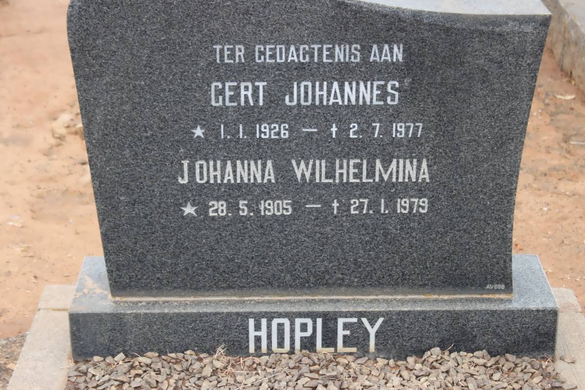 HOPLEY Gert Johannes 1926-1977 &amp; Johanna Wilhelmina 1905-1979