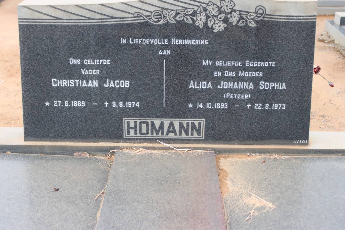 HOMANN Christiaan Jacob 1889-1974 &amp; Alida Johanna Sophia PETZER 1893-1973
