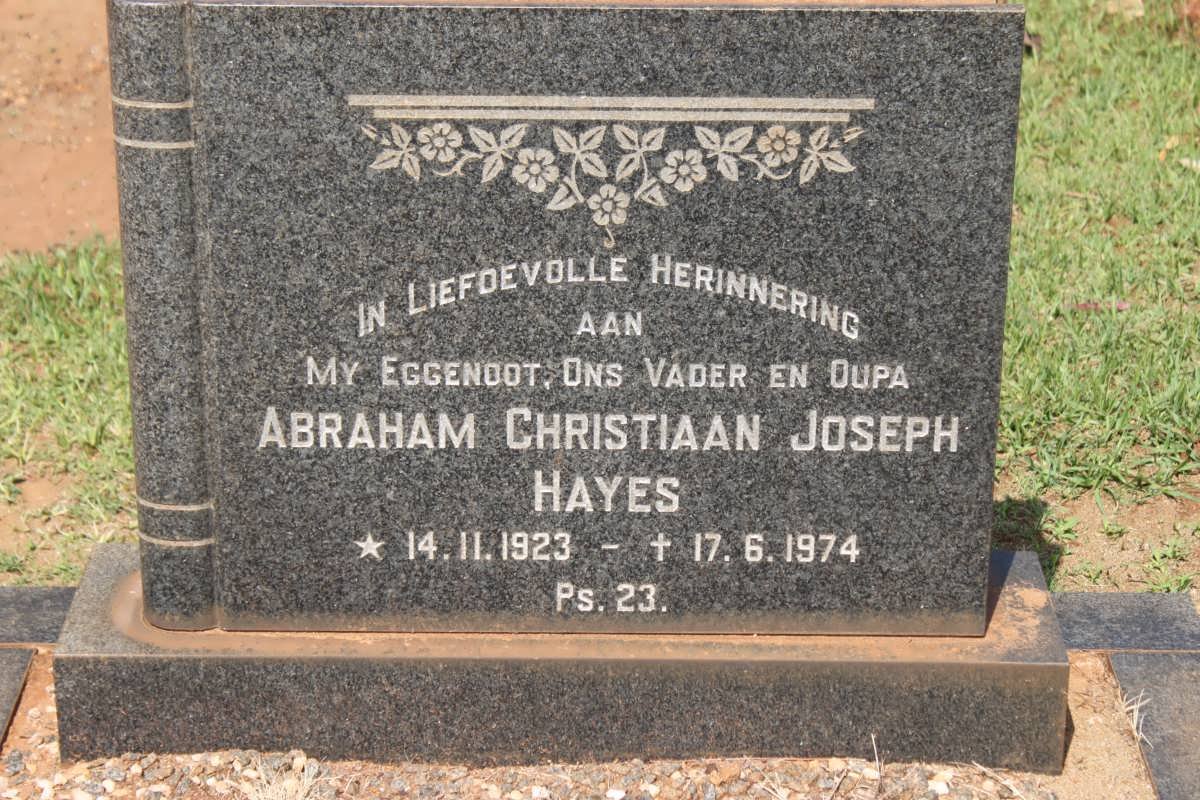 HAYES Abraham Christiaan Joseph 1923-1974