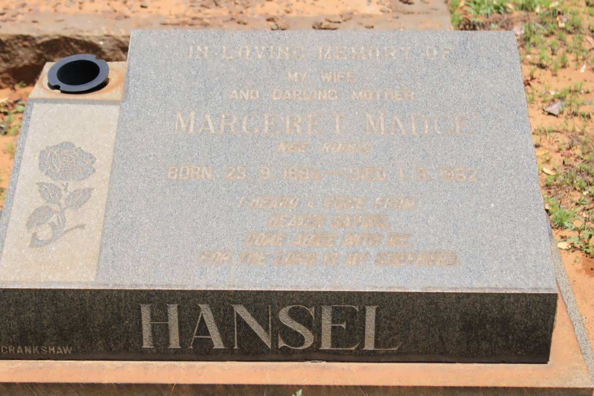 HANSEL Margeret Madge nee ROODS 1894-1962