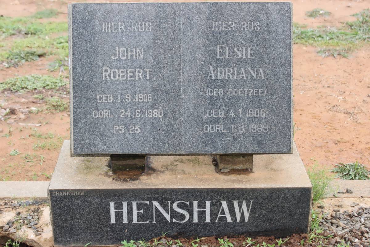 HENSHAW John Robert 1906-1980 &amp; Elsie Adriana COETZEE 1906-1969
