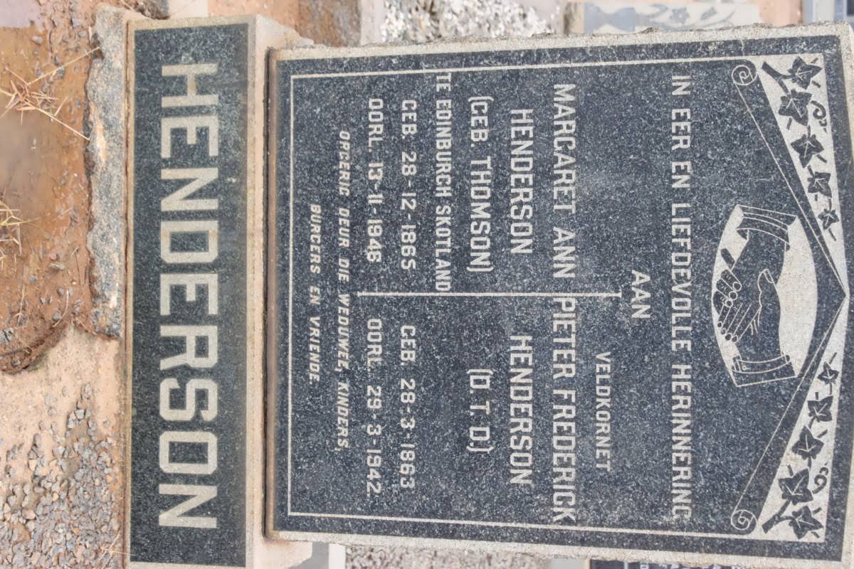 HENDERSON Pieter Frederick 1863-1942 &amp; Margaret Ann THOMSON 1865-1948