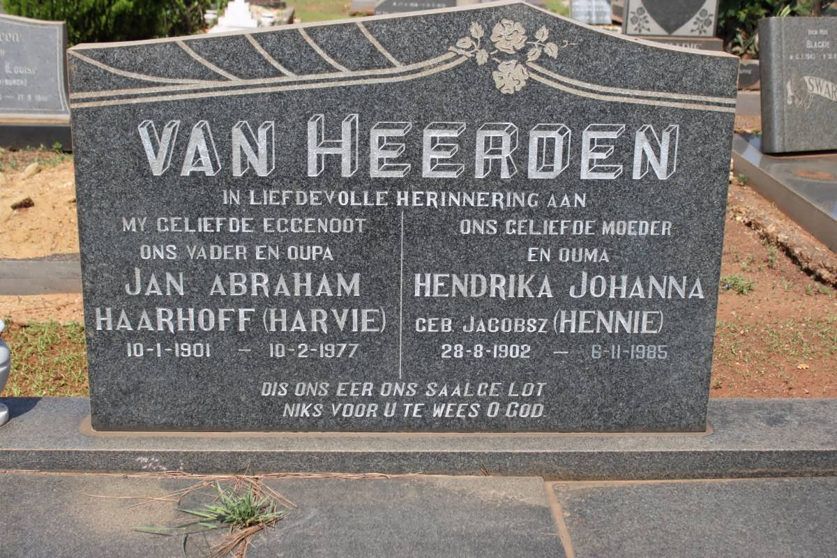 HEERDEN Jan Abraham Haarhoff, van 1901-1977 &amp; Hendrika Johanna JACOBSZ 1902-1985