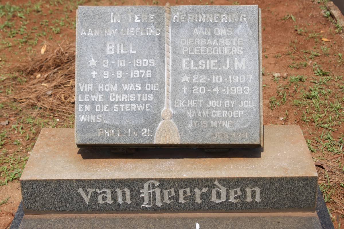 HEERDEN Bill, van 1909-1976 &amp; Elsie J.M. 1907-1983