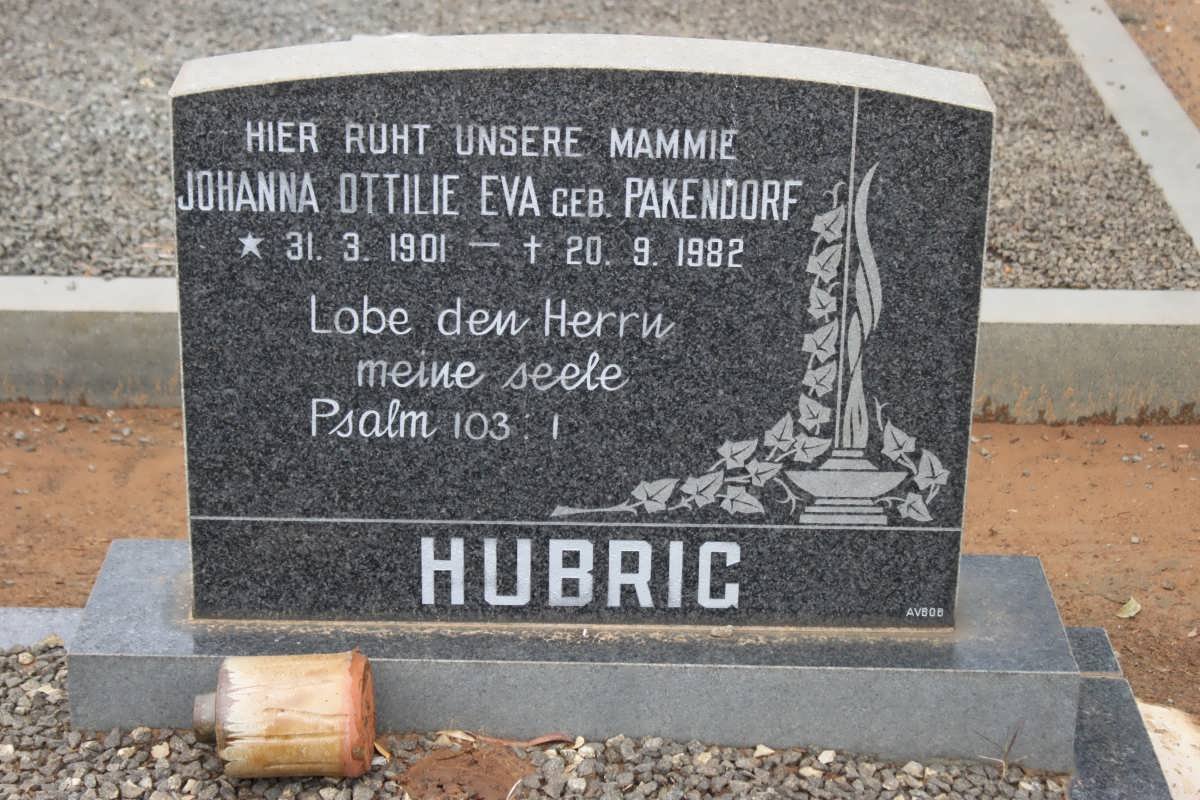 HUBRIG Johanna Ottilie Eva nee PAKENDORF 1901-1982