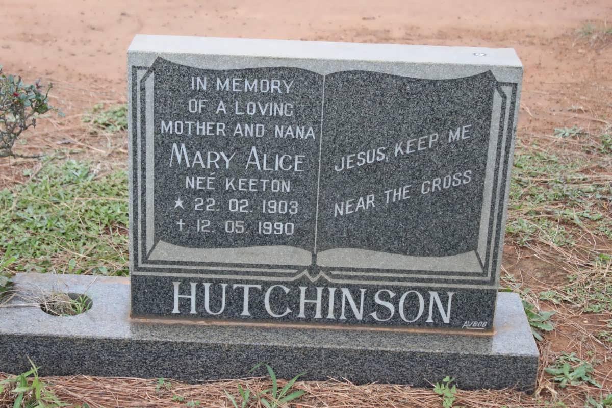 HUTCHINSON Mary Alice nee KEETON 1903-1990