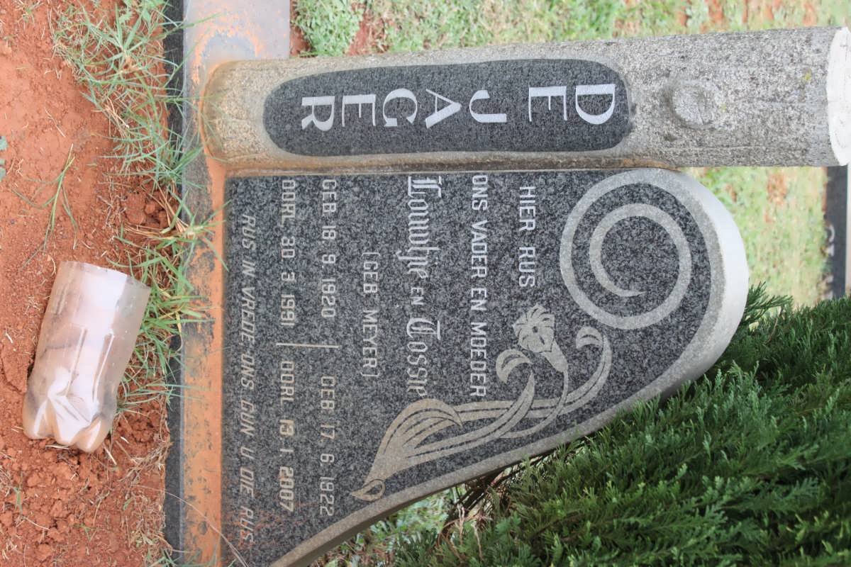JAGER Louwtjie, de 1920-1991 &amp; Tossie MEYER 1922-2007